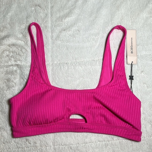 BCBG Passion Pink Cut Out Bralette Bikini Swim Top Large NEW BGBGeneration - Picture 4 of 14